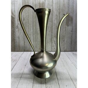 Vintage Norwegian Hagness Pewter Pitcher Folk Art Embossed Design #214 10'' Tall